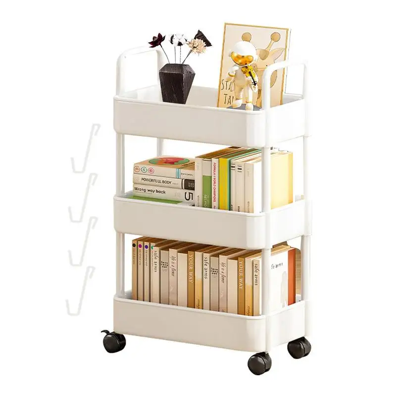 Rolling Utility Cart Storage Trolley Utility Cart 3/4 Tier Rolling Shelf with Wheels & Hooks Storage Cart Snack Cart for Kitchen