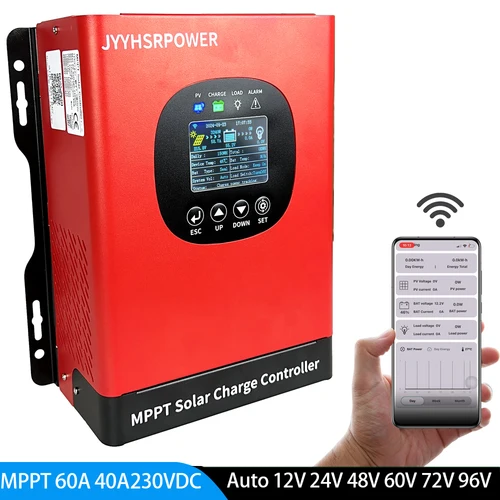 고품질 230VDC MPPT 40A 60A 12V -96V 홈 태양계 용 LCD 터치 디스플레이가있는 WIFI 태양 광 충전 컨트롤러 내장