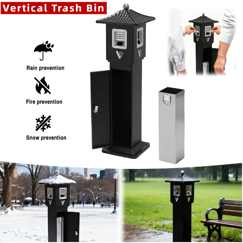 

Classical Black Outdoor Trash Bin with Inner Bucket Cigarette Bin for Office Hotel Patio Backyard Restaurant Decoration