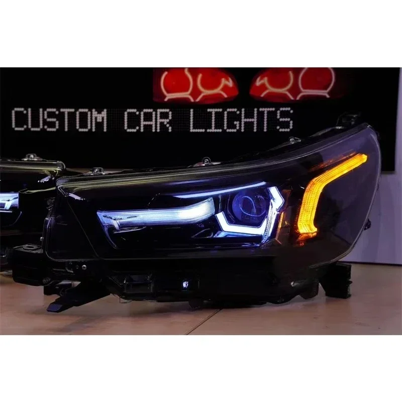 LED Projector Headlights with White DRL Indicator and Multicoloured RGB Hex Rings Pickup Fitment 2020+