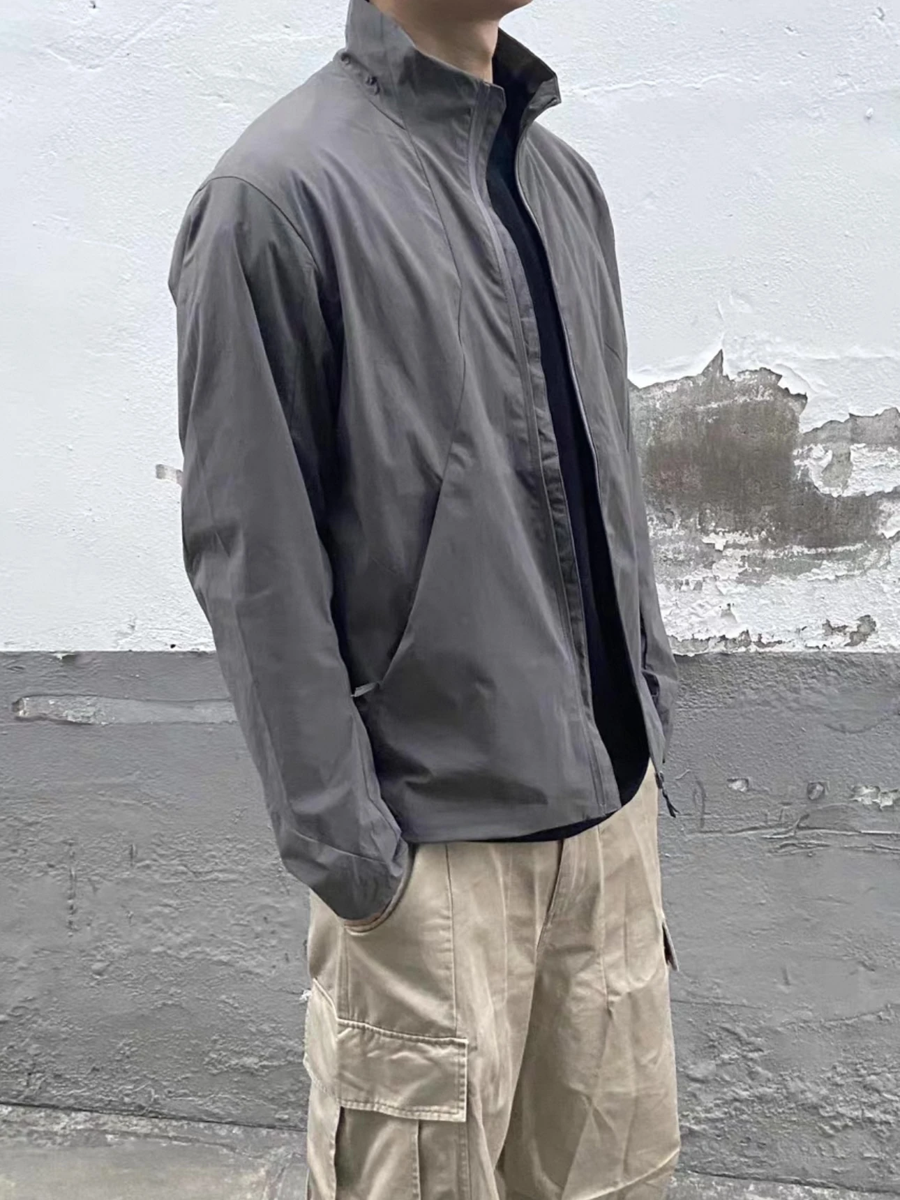 

American Sle Fitn Casual Stand Collar Textured Men's Jaet Lightweight Outdoor Waterproof ey Bird Wolf Coat