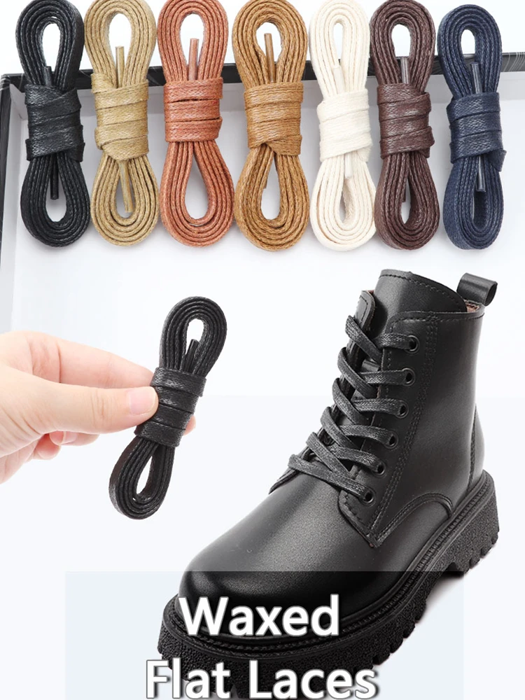 1Pair Waxed Flat Shoelaces Leather Waterproof Casual Shoes Laces Unisex Boot Shoelace Length 60 80 100 120 140 160 180 CM 1 Pair