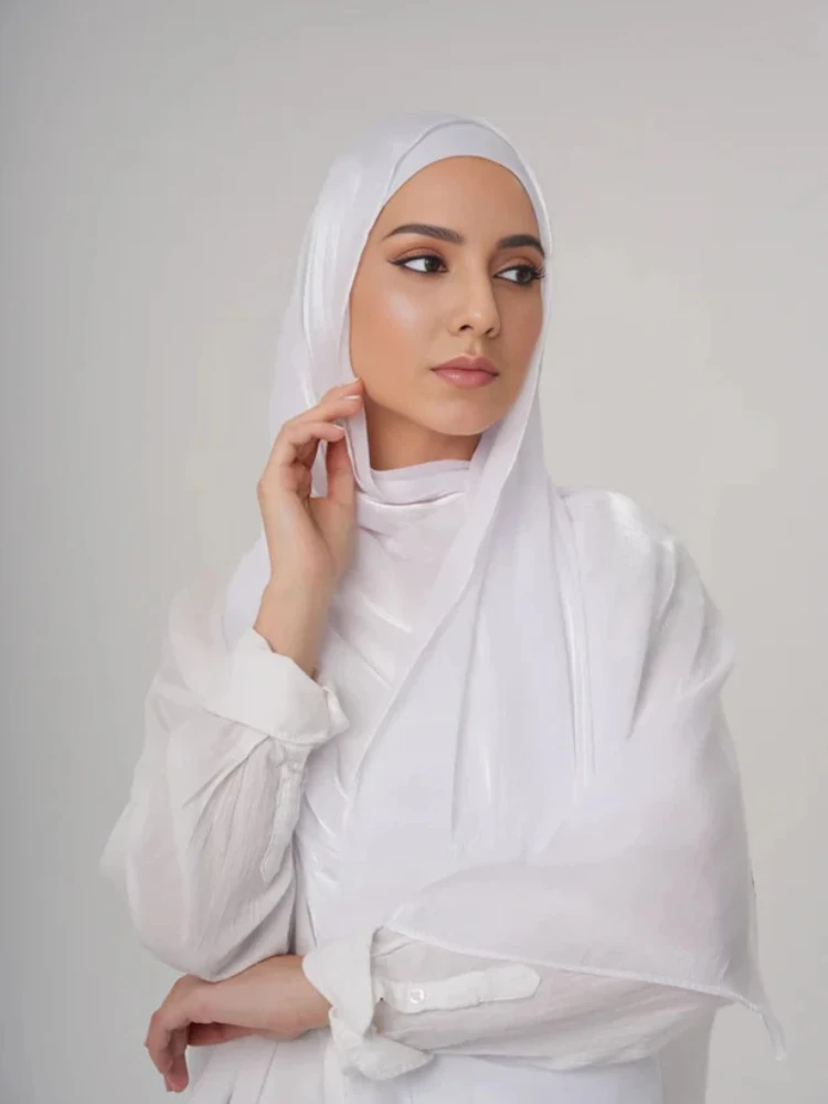 Aura Zijde Organza Hijab Sjaal Chiffon Hijaabs voor Vrouwen Ademende Lange Sjaal Tulband Hoofd Wrap voor Vrouwen Moslim Mode Voile