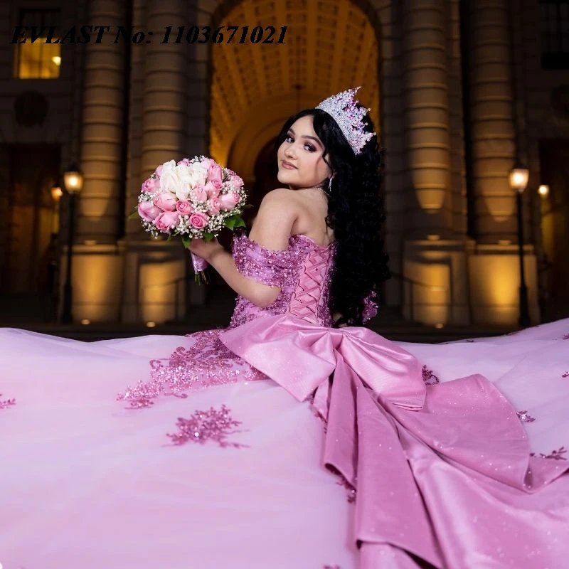 EVLAST Customized Lilac Ball Gown Quinceanera Dress Beaded Lace Appliques With Bow Corset Sweet 16 Vestidos De XV 15 Anos SQ177