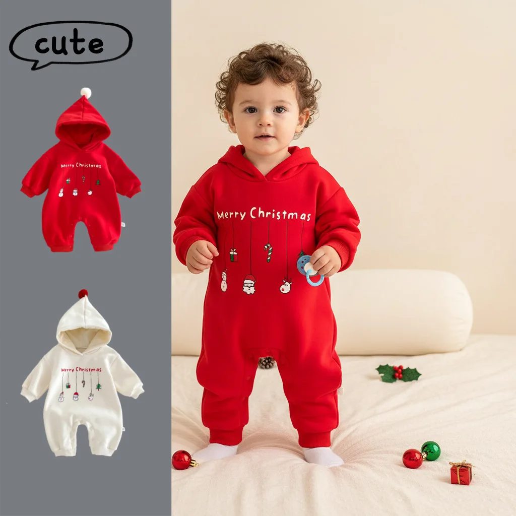 

Ins New Winter Clothing for Infants and Toddlers, Inner Fleece Jumpsuit for Boys and Girls, Christmas Snowman Climbing Clothes