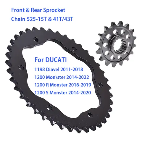 525 Chain 15/41/43 Teeth Motorcycle 15T Front 41T 43T Rear Sprocket For DUCATI 1198 Diavel 2011-2018 1200 Mon/ster 2014-2022 R S