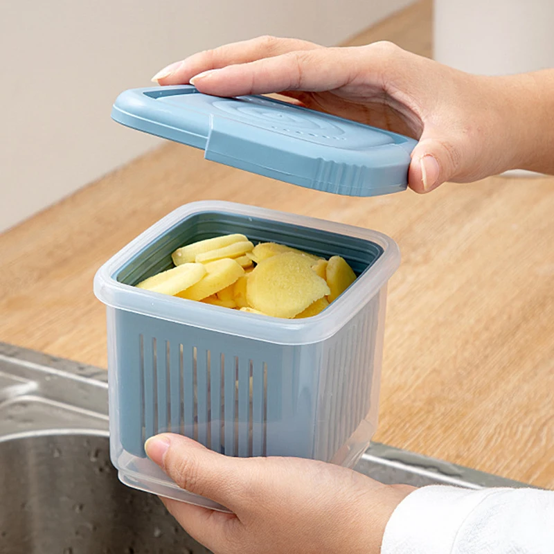 Kitchen Fruits Vegetables Storage Box Fridge Ginger Scallion Onion Fresh-keeping Container Food Drain Crisper Organizer