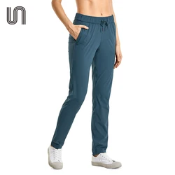 Casual Women Trousers Stretch Mid Rise Drawstring Long Pants Full Length Travel Athletic Sweatpants with Pockets 31 Inches