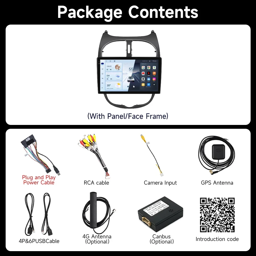 Car Radio For Peugeot 206 206CC 206SW C2 2001-2008 wireless CarPlay Android 14 Auto car intelligent systems No 2 din 2din DVD