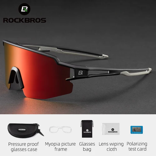 Imagen 1 del producto Gafas de bicicleta ROCKBROS con montura para miopía, lentes polarizadas para bicicleta, gafas UV400 para deportes al aire libre, gafas de sol para ciclismo de montaña y carretera