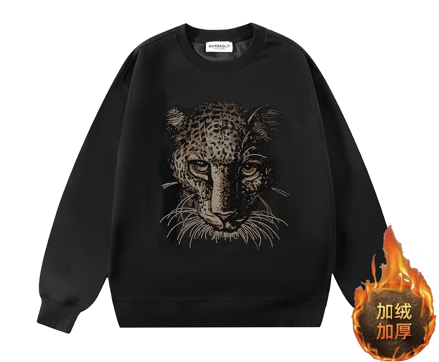 Autumn Winter New Trend Heavy Rhinestone Round Neck Sweatshirt Light Luxury Fashion  Loose Casual Long Sleeve Pullover for Men