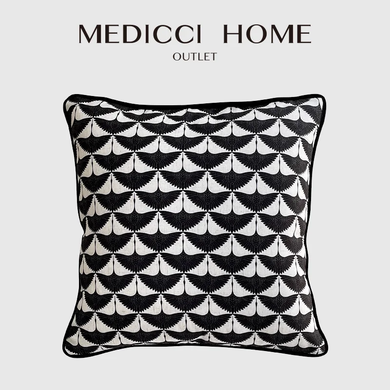 

Medicci Home Boutique Art Decorative Cushion Cover Vintage Crane Birds Silhouette Motifs Throw Pillowcase For Villa Hotel Office