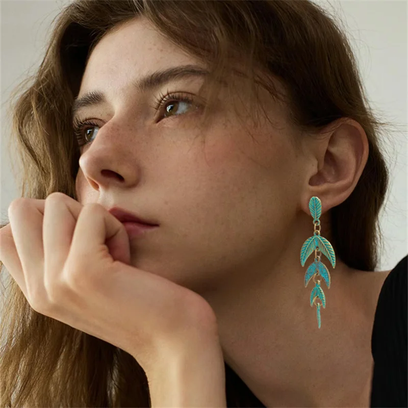 3 pairs The beach Earrings Leaves Greenery Dangles Ear Hook Vacation Summer Turquoise Combination Earrings