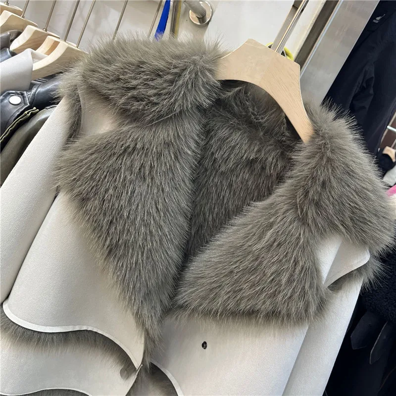 2023 inverno nuova moda coreana cappotto di pelliccia a doppia faccia per le donne cappotto di pelliccia sintetica con risvolto giacche da moto Y4722