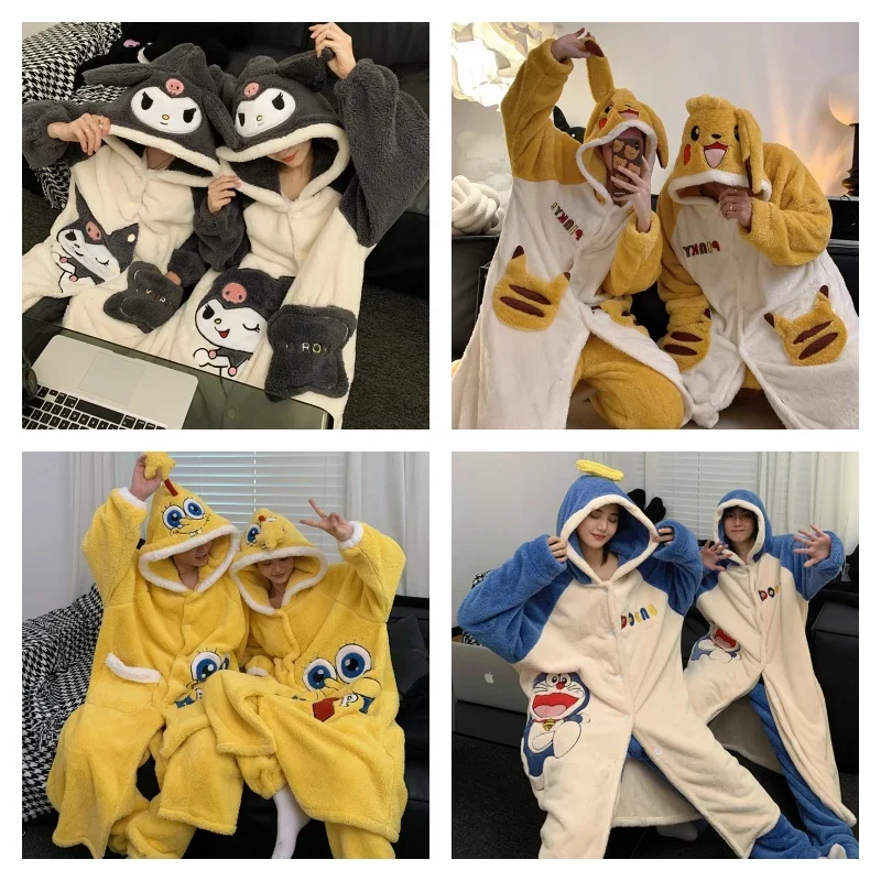 

Sanrio Matching Couple Pajamas Pochacco Kuromi Night Robe Set Cartoon Pyjamas Thicken Coral Fleece Plush Winter Couple Sleepwear