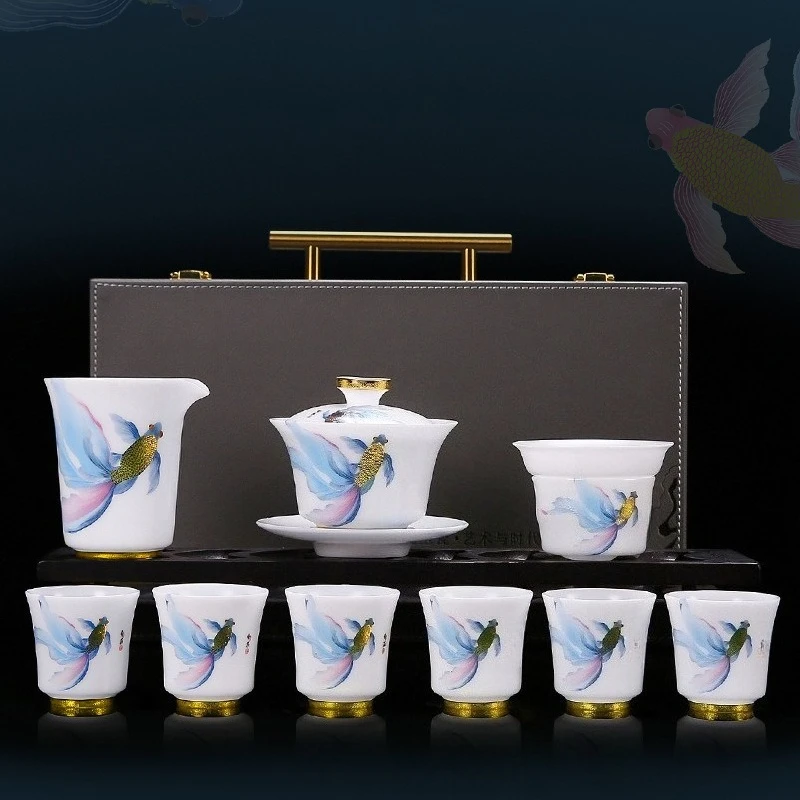 

Ice Jade Porcelain Kung Fu Set Household Making Bowl Suet Jade White Porcelain Tea Cup Office Set