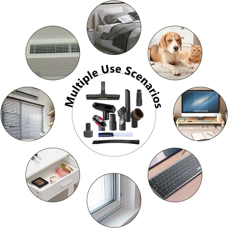 A44F-11PCS Universal Vacuum Attachments 1-1/4Inch Household Cleaning Vacuum Brush Kit Extension Wand Nozzle Crevice Tool