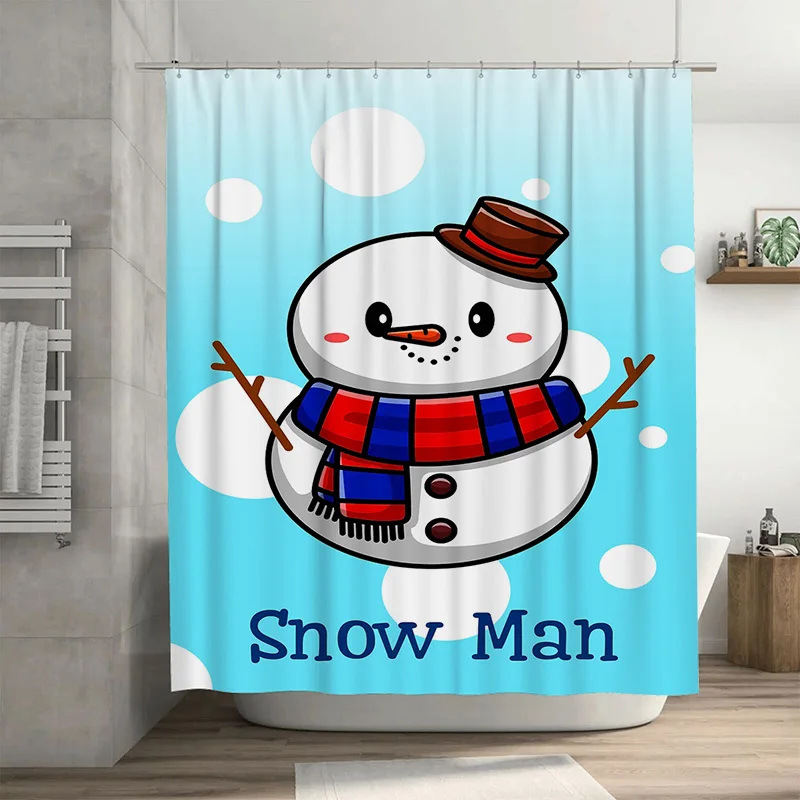

TuniuCute Snowman Bathroom Shower Curtain Festive Winter Holiday Decor Fun Holiday Decor Waterproof Fabric Shower Curtain Set