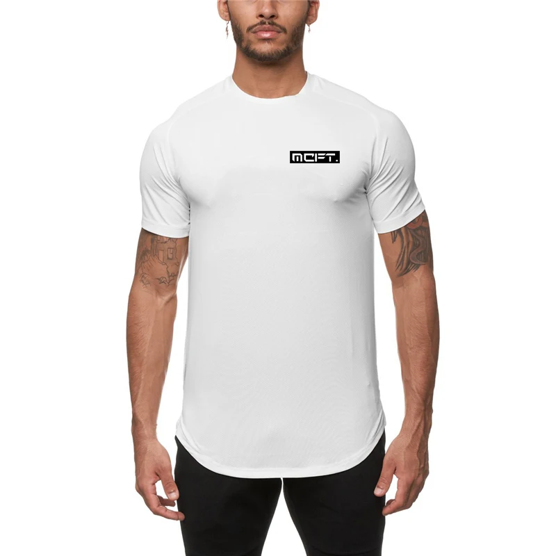 

Gym Fitness Bodybuilding Workout Running Sport Short-sleeved Shirts Summer Man Mesh Breathable Quick Dry Slim Fit T-shirt