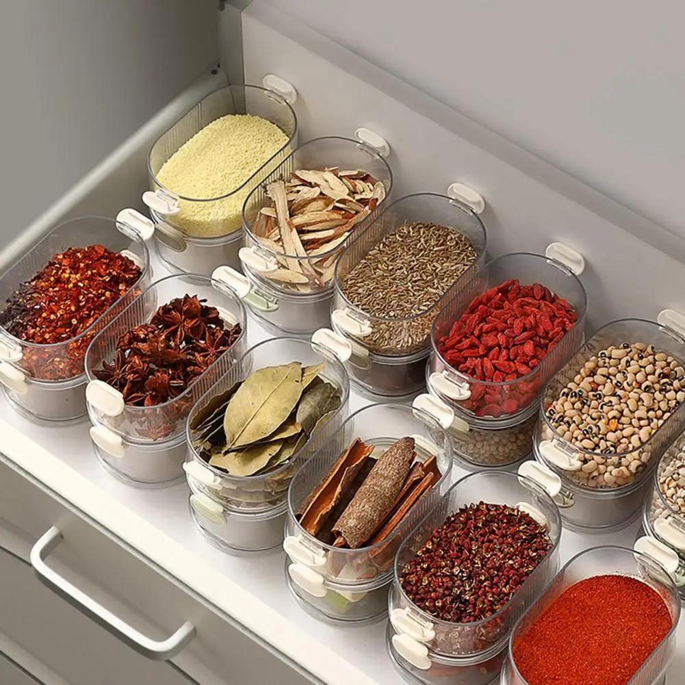 Contenedor de especias versátil con capacidad, caja de almacenamiento, diseño superior, sello a prueba de polvo para almacenamiento de alimentos a prueba de humedad