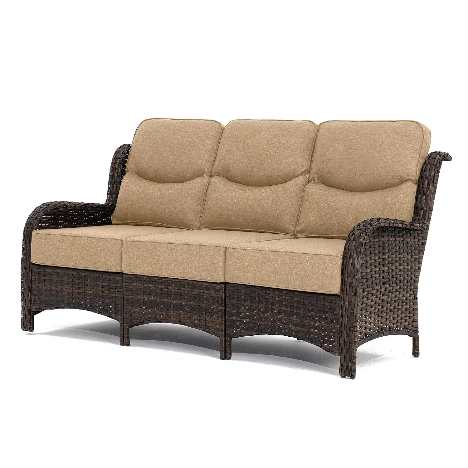 Oversized 3-Seater Outdoor Sofa High Back 6-Inch Cushions Patio Garden Furniture, Customized