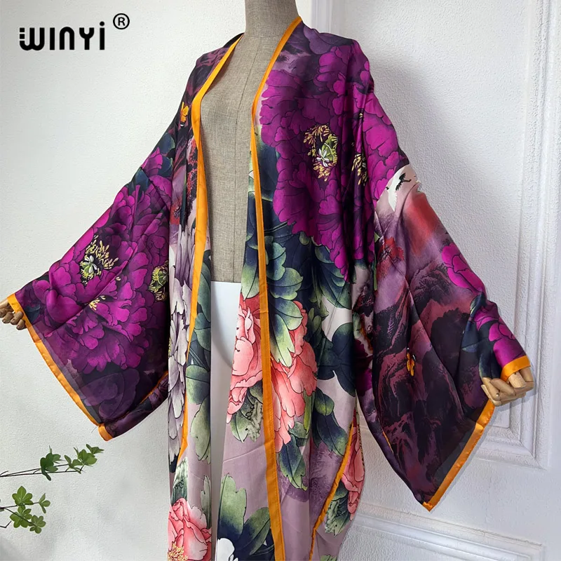 WINYI high quality kimono african print dress beach wear Elegant Cardigan sexy Holiday beach outfits for women vestidos swimwear