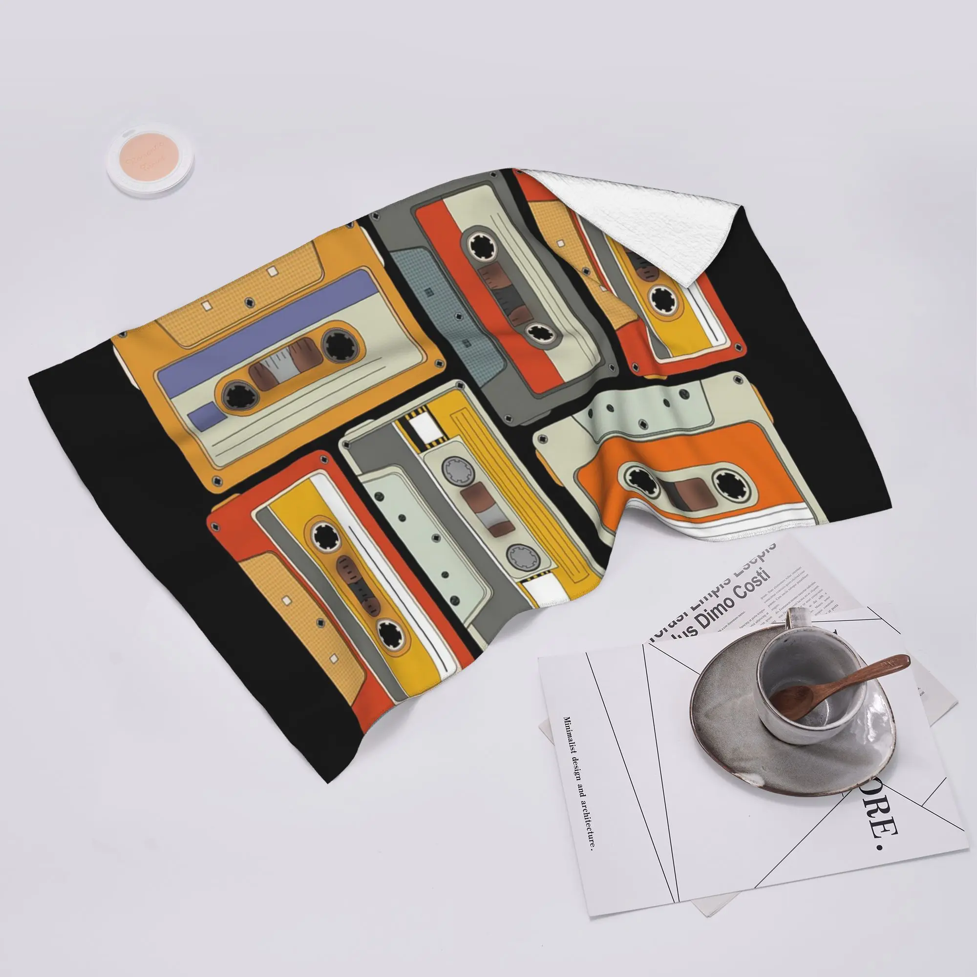 Custom 80s Generation Vintage Cassettes Soft Face Towel Quick Dry Pool Bath Cotton Towels Absorbent Quick