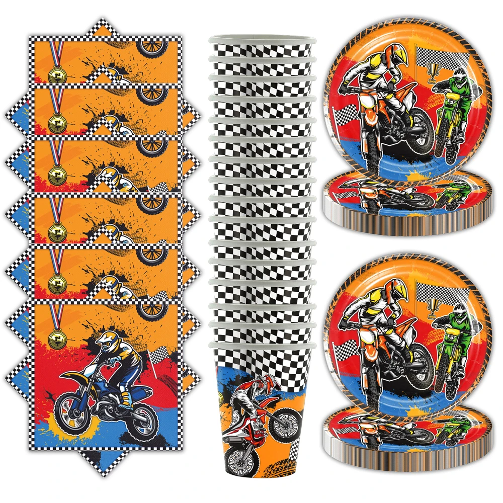 60pcs/lot Motorcycle Theme Boys  Favors Cups Plates Napkins Happy Birthday Party Dishes Tableware Set Decorate Events Supplies