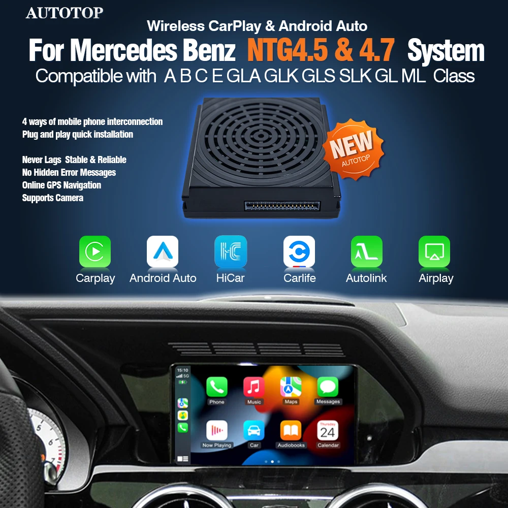 AUTOTOP inalámbrico CarPlay Android Auto para Mercedes Benz A B C E CLA GLK ML Sprinter NTG4.5 Becker módulo de navegación