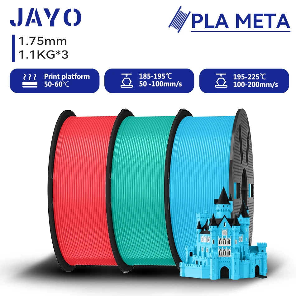 JAYO 3,3KG PLA Meta Filament 1,75MM 3D-Filament PLA für FDM 3D-Drucker, sauber gewickelt, robust, 3D-Druckmaterialien 1,1KG/Rolle