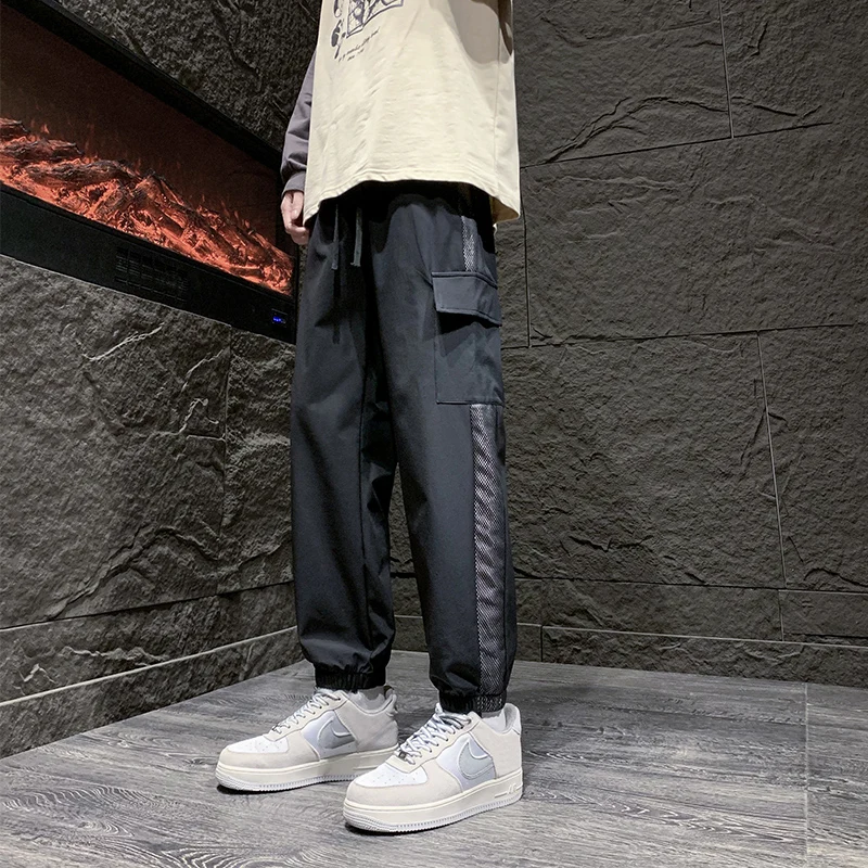 Men's Spring 2024 Side Small Design Cargo Pants Elasticated Sweatpants for Outdoor Sports Men's Loose Leggings Plus Size Slacks