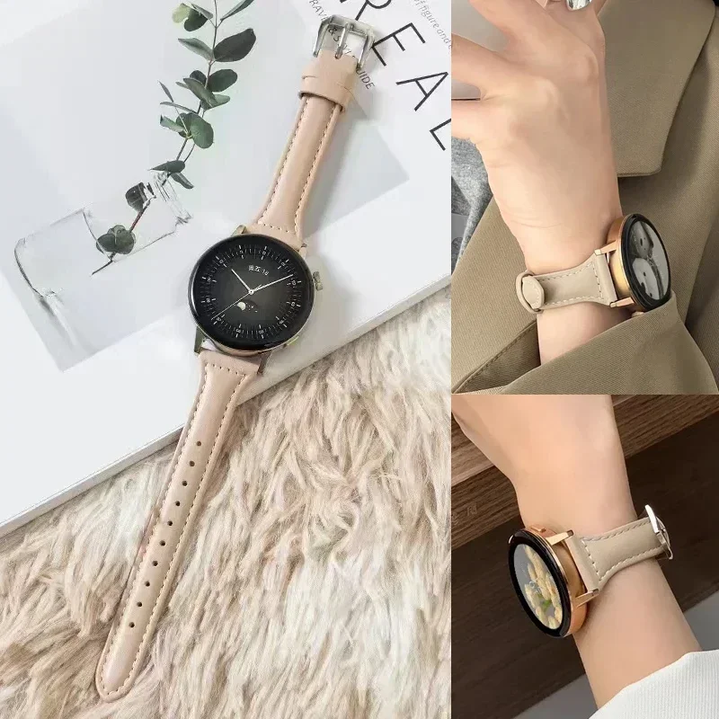 Slim Leather strap For Samsung Galaxy watch 7/FE/6/5/5 pro/4 Classic/active 2 20mm 22mm sport bracelet Huawei watch GT 4-3 band