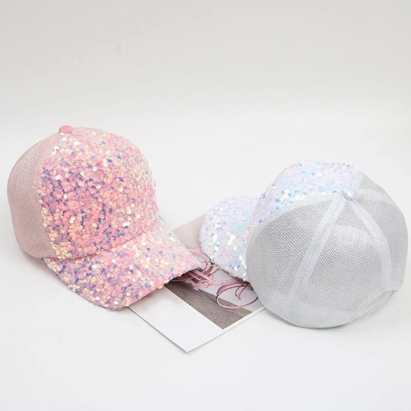 N5KF Eye Catching Full Sequins Baseball Caps Adjust Head Size Mesh Hat Cycling Climbing Travel Visors Hat for Girl Woman