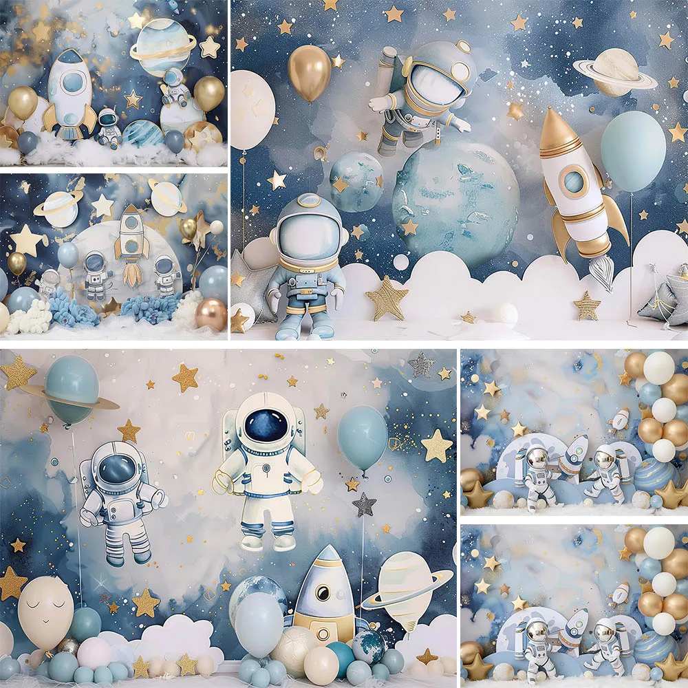 

Mocsicka Astronaut Space Theme Children Photo Background Starry Sky Star Boy First Cake Smash Photography Background Shoot Props