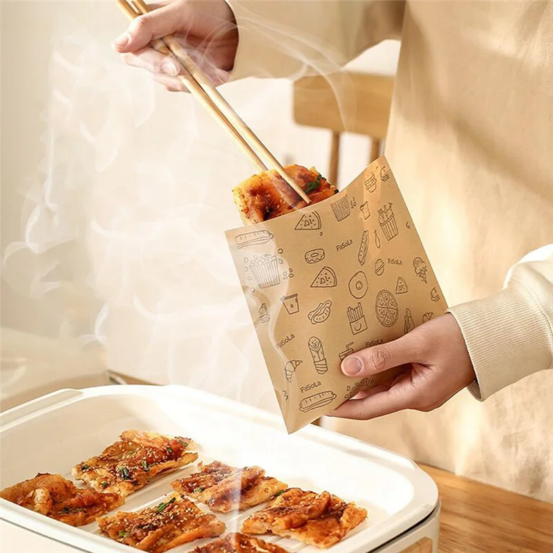 

AT05-пакет для гамбургеров, сумка для десерта, сэндвича, жиронепроницаемый бумажный пакет, 100 шт., одноразовая бумажная упаковка для выпечки, кухонные аксессуары