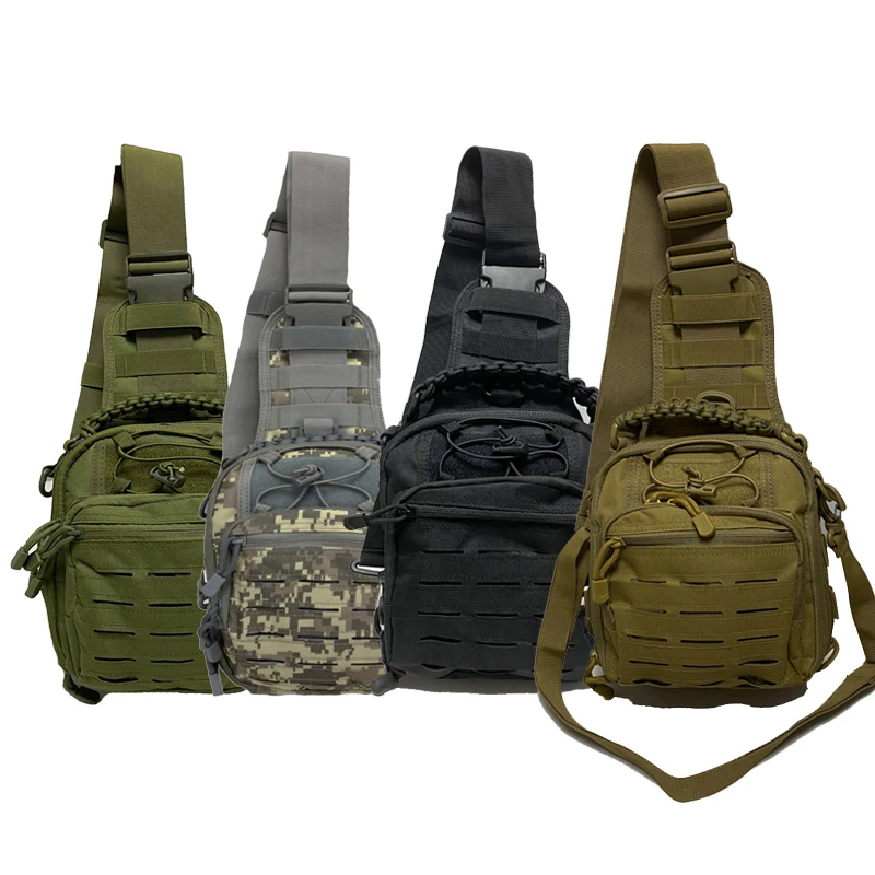 

Outdoor Military Camo Tactical Chest Bag Outdoor Portable Bicycle One Shoulder Crossbody Bag Sports Laser Perforated Handbag