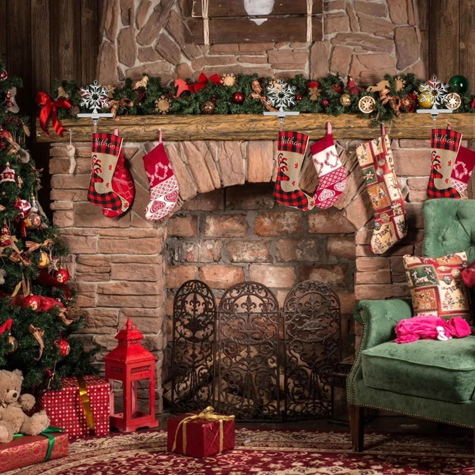 

1pc Metal Christmas Sock Holders Zinc Alloy Stocking Hanger for Mantle Xmas Decor Garland Light Ball Wreath Toy Gift Bag