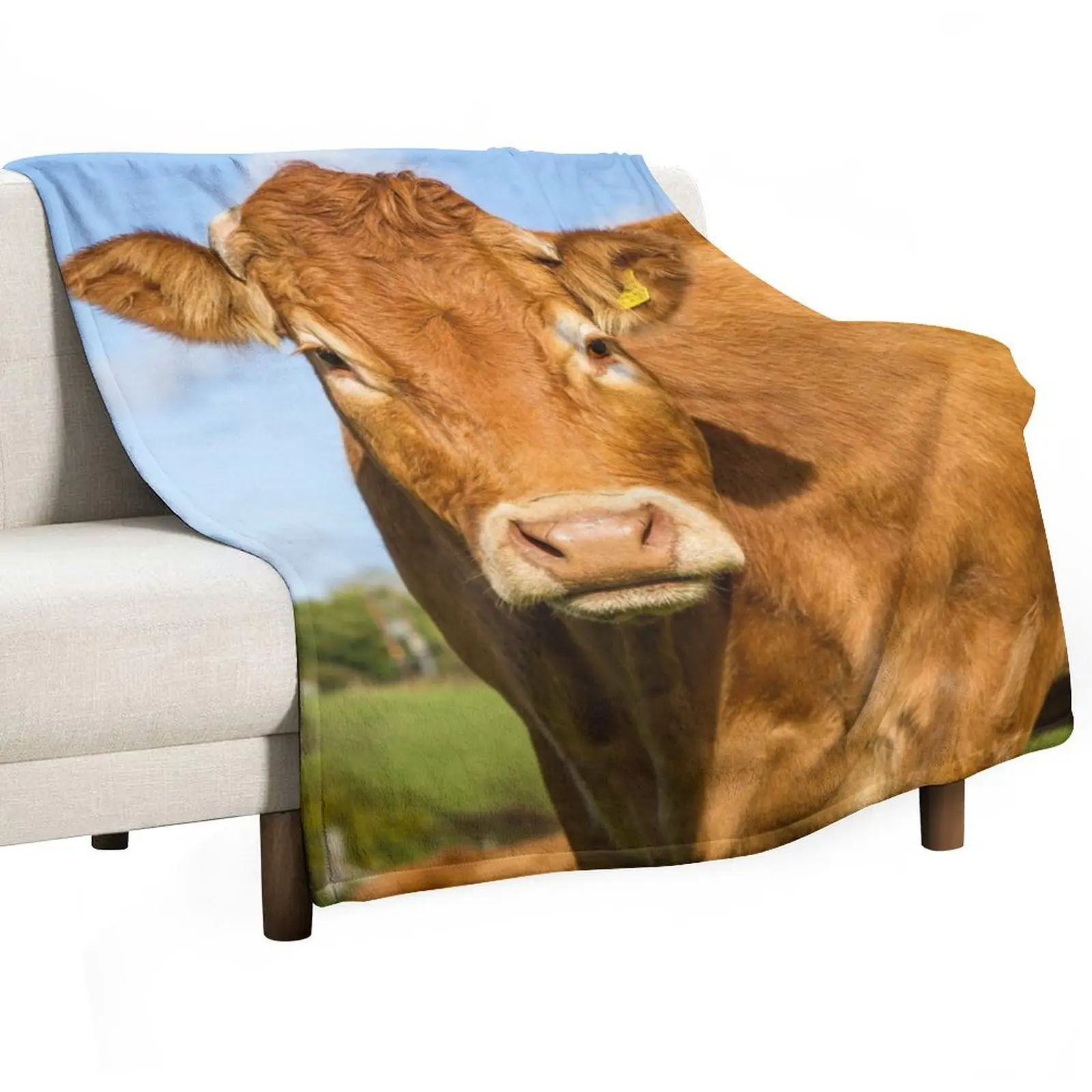 Limousin Cow Throw Blanket Faux Fur Soft Warm Blanket for Bed
