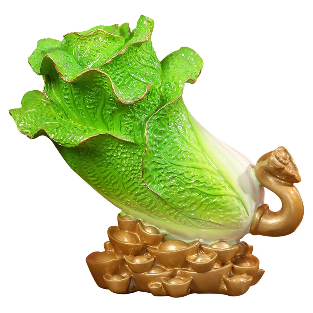 

Creative Cabbage Statue Chinese Luck Ornament Desktop Decor Resin Craft Auspicious Wealth Symbol Home Office Decoration Gift