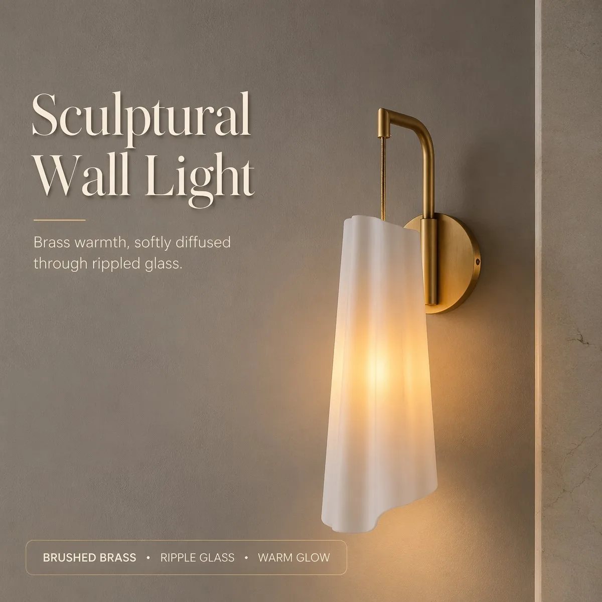 Light Luxury 2026 Latest Wall Lamp Rippled Glass Pleated Shade Warm Glow Dimmable Brushed Brass Sconce for Bedroom Bedside