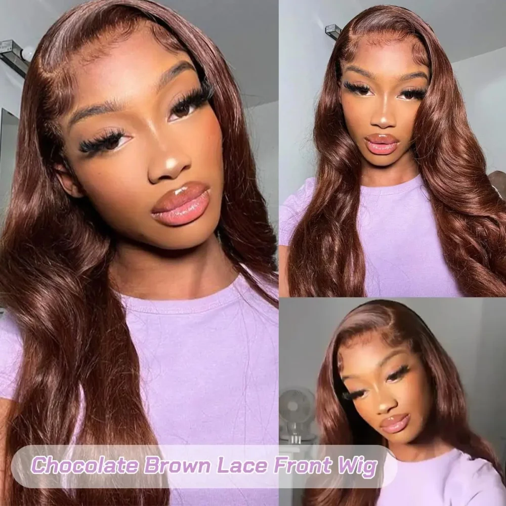 200% Gęstość 13X4 13x6 Body Wave Transparent Lace Front Wigs Human Hair Chocolate Brown Color Pre Plucked Transparent Lace Wigs