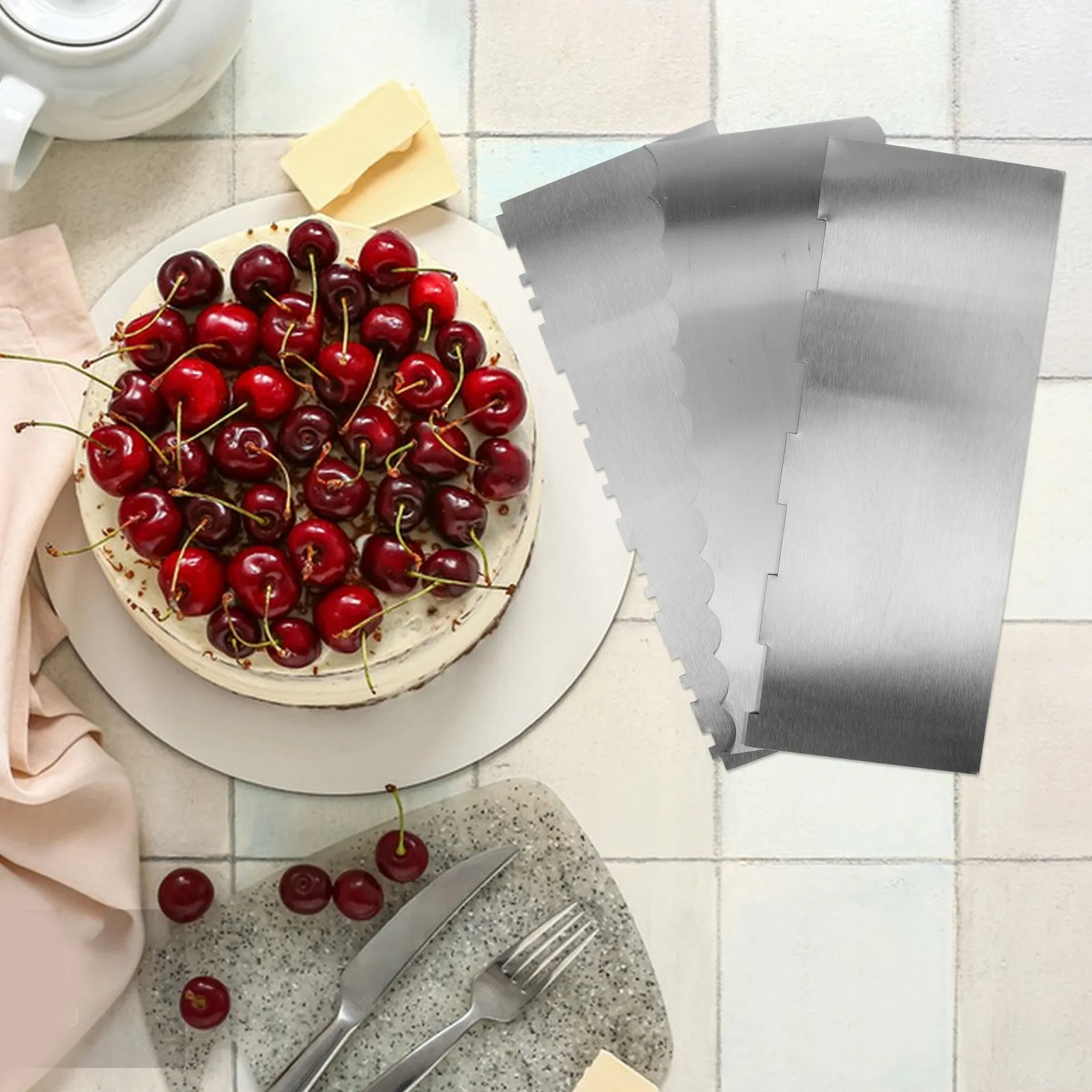 3Pcs Stainless Steel Butter Comb Cake Contour Scraper Set Smooth Square Edge Icing Smoother for Cake Decorating Fondant