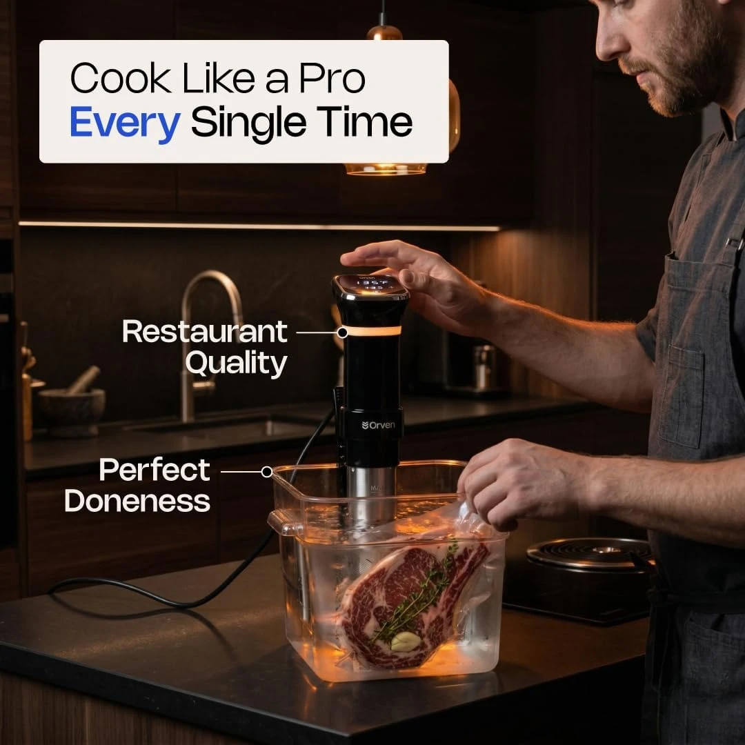 1100W Sous Vide Cooker, Precision Immersion Circulator, ±0.2°F Accurate Temp, Quiet Brushless Motor, Adjustable Clamp, 4-20L Capacity, Stainless Steel with Timer