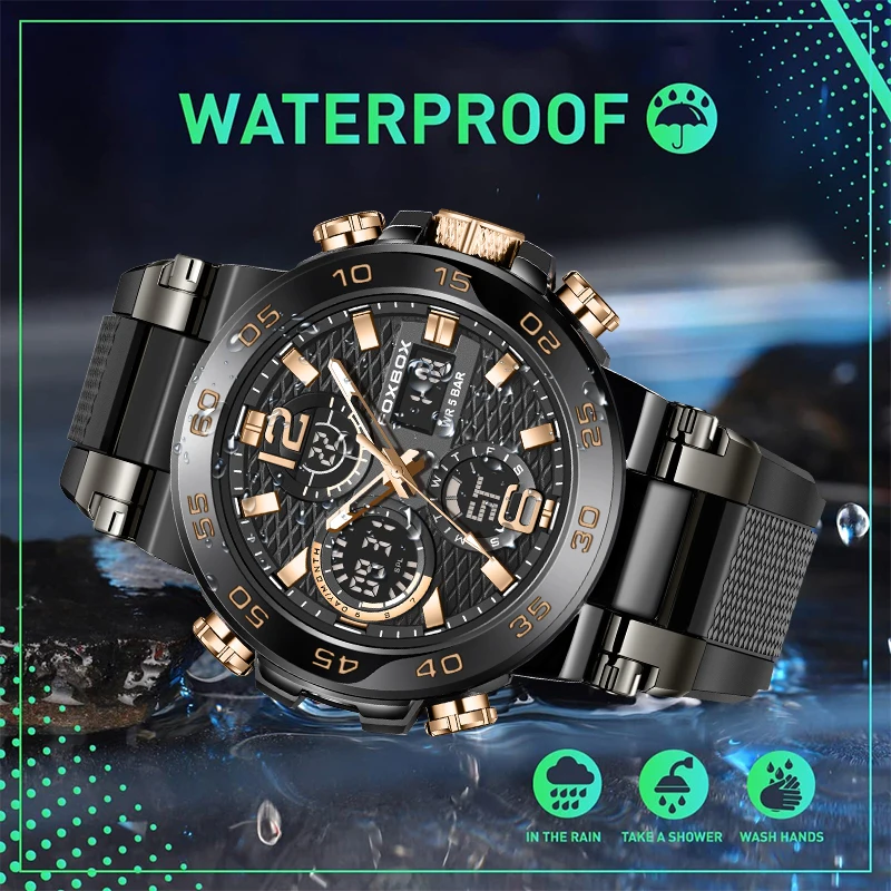 FOXBOX Digital Men Military Watch Waterproof Wrist Watch LED Quartz Clock Sports Watch Male Big Watches Man Relogios Masculino