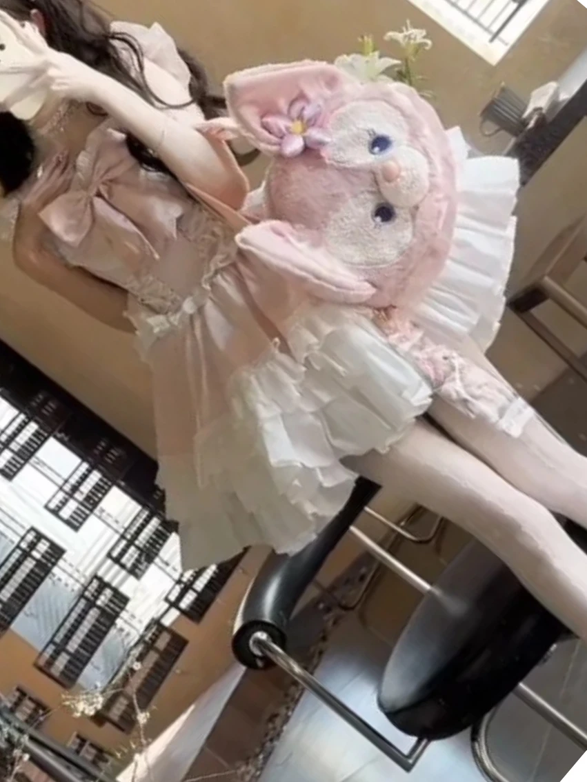 フライングスリーブボウ重工業ボールガウンエレガントなノースリーブショートドレス夏の恋人ロリータピンクプリンセスドレス