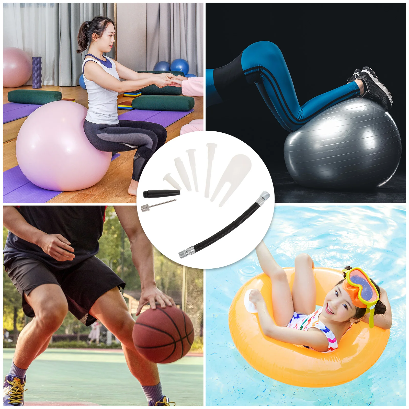 5 Sets Inflatable Suit Exercise Ball Puller Latex Plug Remover Inflator Parts Sports Yoga Pin Basketball Needle