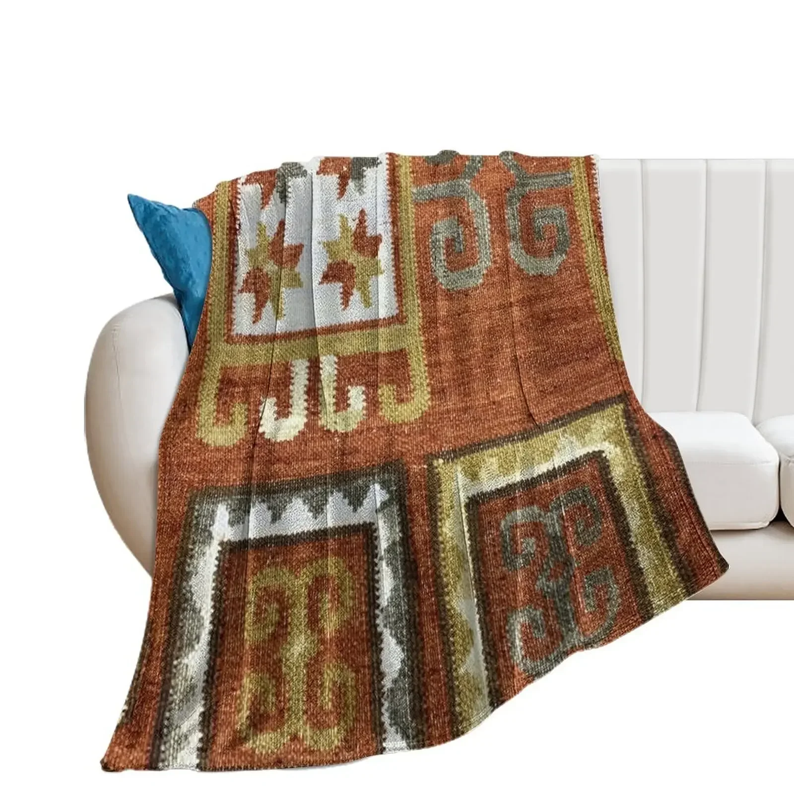 

Decorative Caucasian Kilim, Navaho Weave, Woven Textile Throw Blanket Weighted Thin for winter Blankets