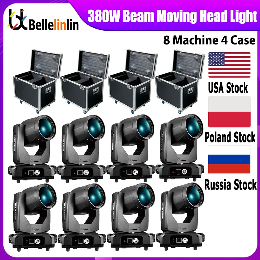 0 Tax 8Pcs Professional DJ Stage Light 380W Beam Moving Head Light Projector Spot Lighting With Case For Party KTV Club For DJ