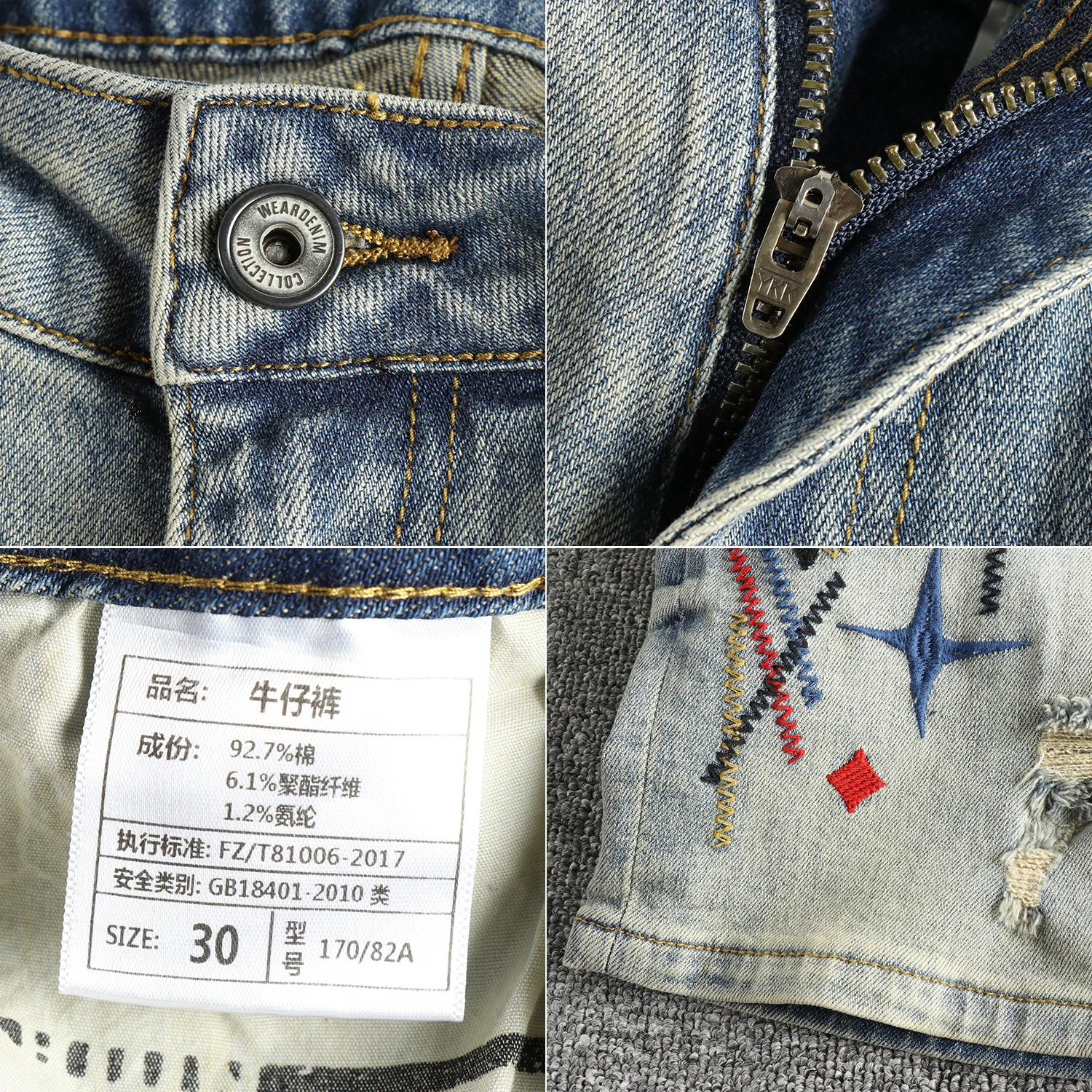 여름 뉴 아메리칸 레트로 자수 데님 카고 반바지 남성 패션 93% 코튼 워시 올드 홀 스트레이트 캐주얼 5 포인트 바지