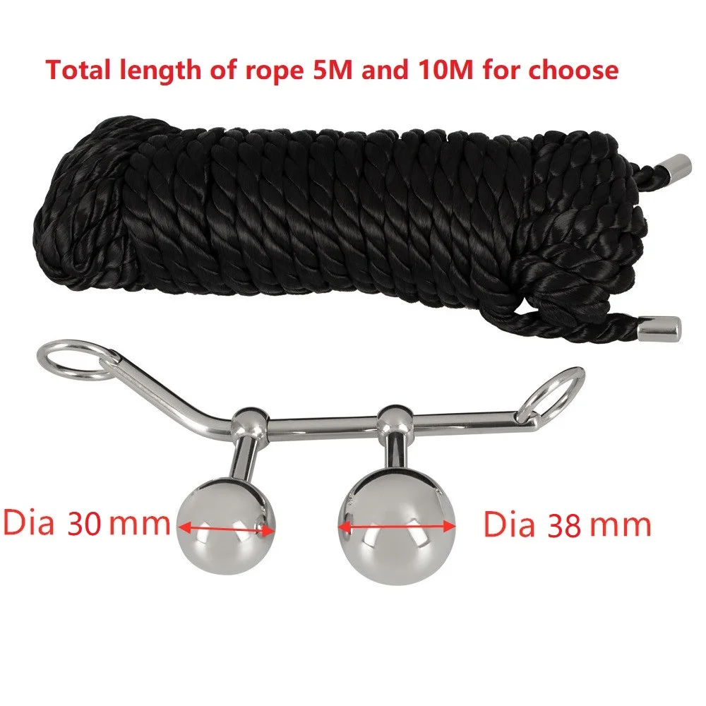 Stainless Steel Double Ball Anal Hook Rope Collar Body Slave Bondage Restraint Male Metal Anal Butt Plug Vagina Insert Toy